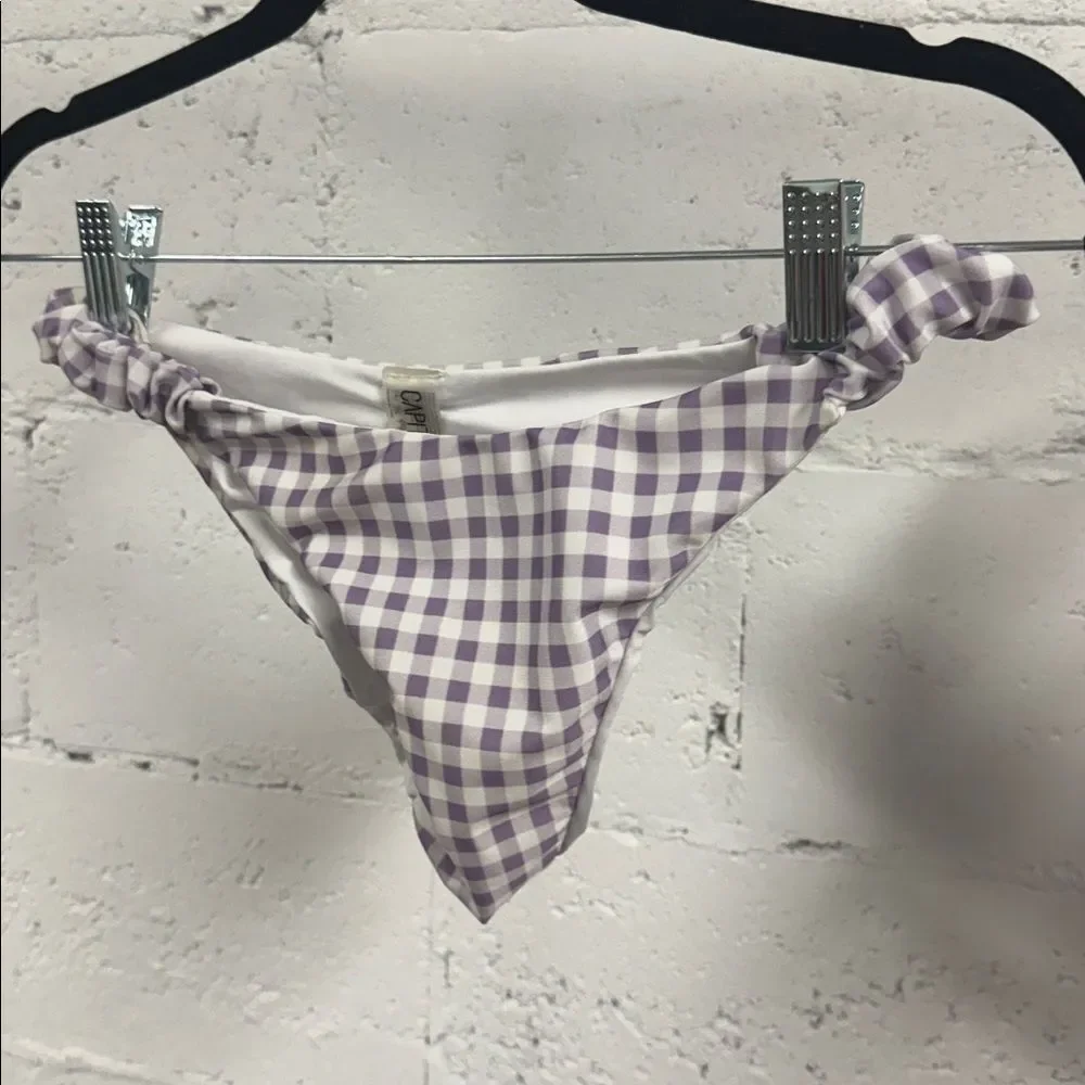 Cheeky Lilac Checkered Bikini Set Cute Off Shoulder Top Size Medium Bottom Large